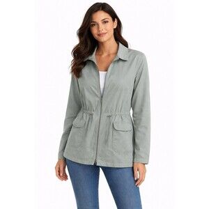 Sanctuary Utility Jacket Womens Size L Green Zip Front Drawstring Waist